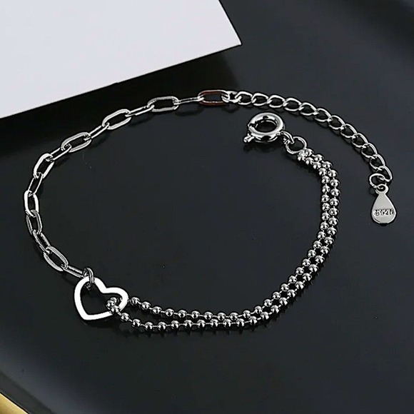 Sterling Silver Minimalist Heart Bracelet, Irregular, Geometric, Dainty,… - Picture 7 of 7